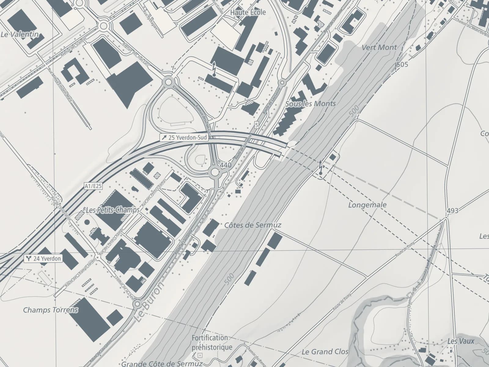 Area map: the LuxeGlass workshop, route de Lausanne 33, south of Yverdon-les-Bains, near the Yverdon-Sud motorway exit