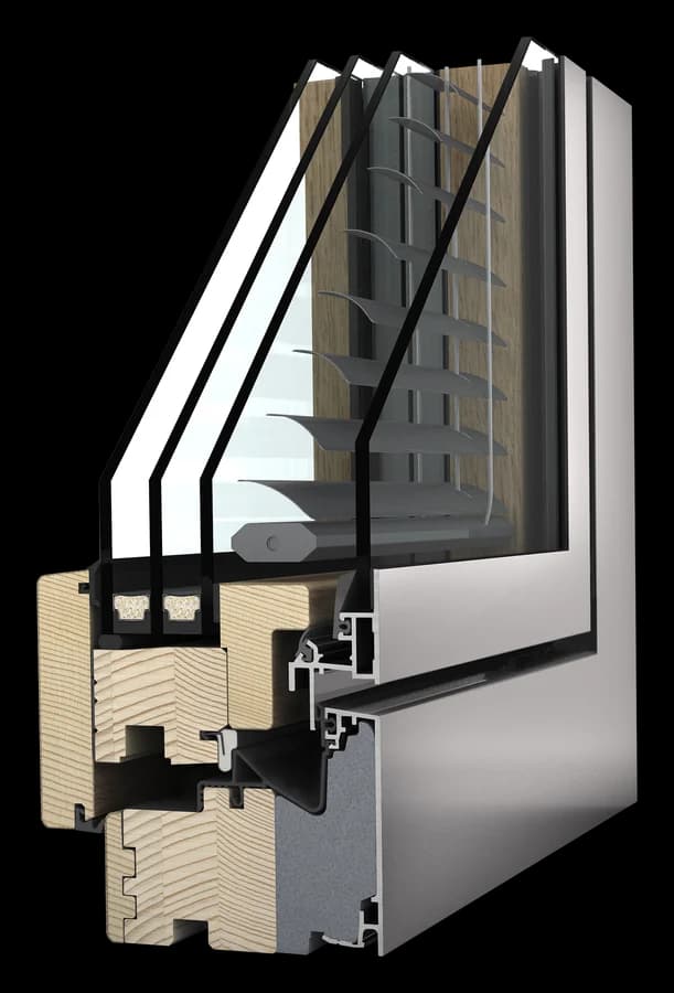 Cross-section of the Timber-aluminium window profile